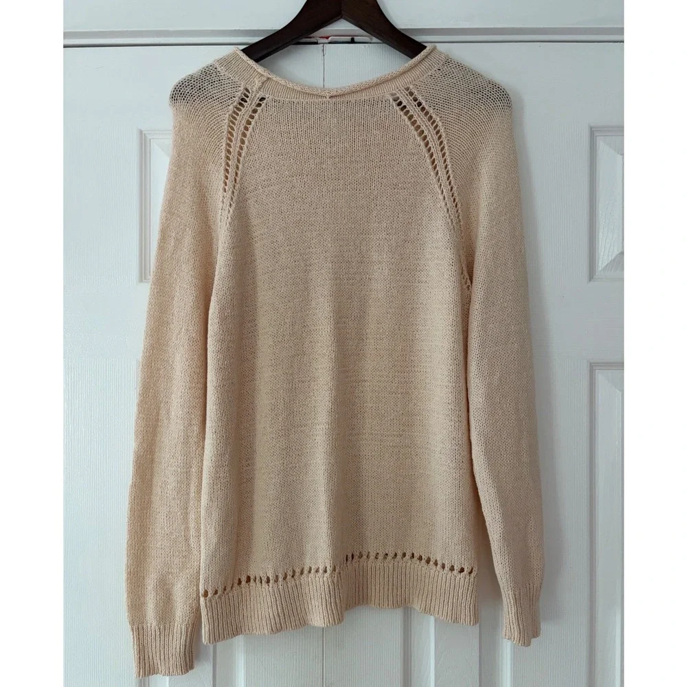 J.Crew Cream Roll Neck Pointelle Raglan Cotton Blend Knit Sweater Large